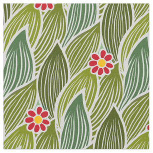 Cute Groovy Hippie Red Green Daisy Floral Pattern Fabric