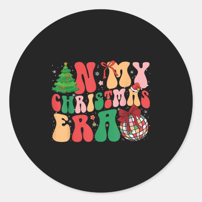 Cute Groovy In My Christmas Era Christmas Holiday  Classic Round Sticker (Front)