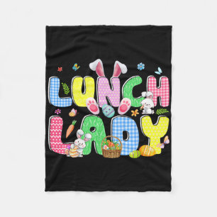 Cute Groovy Lunch Lady Bunny Ears Easter Eggs East Fleece Blanket