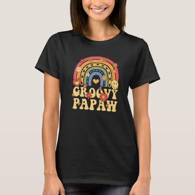 Cute Groovy Papaw Retro Groovy Rainbow T-Shirt (Front)