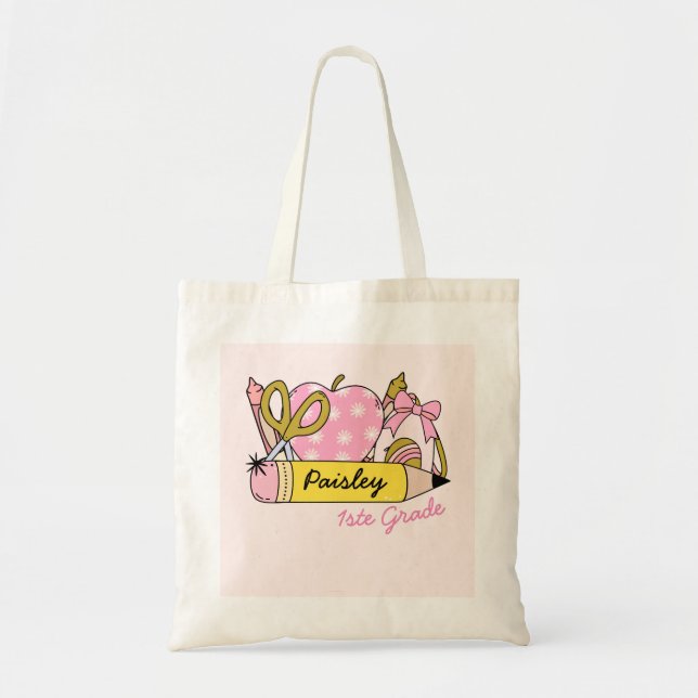 Cute Groovy Pencil Girls Tote Bag (Front)