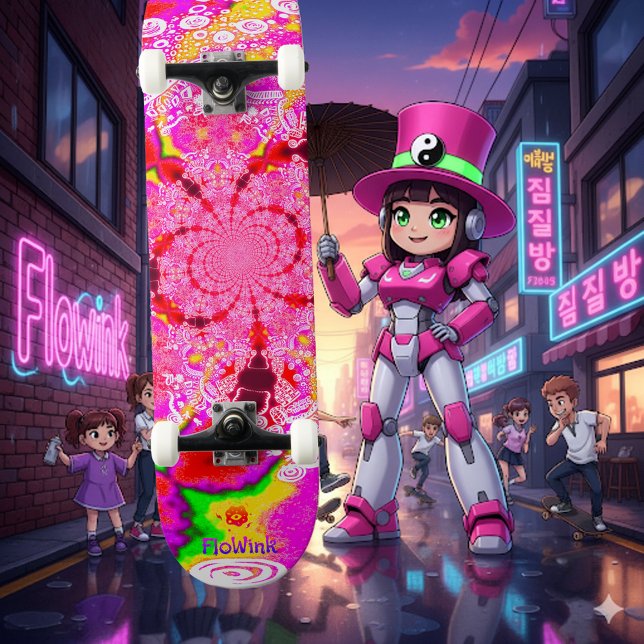 Cute Groovy Pink Abstract Spiral Skateboard (Creator Uploaded)