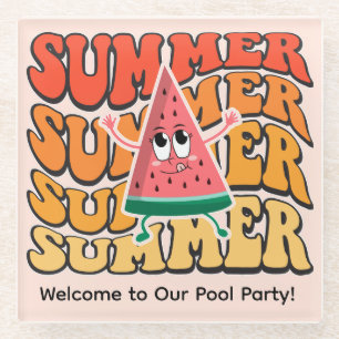 Cute Groovy Retro Summer Watermelon Party Glass Coaster