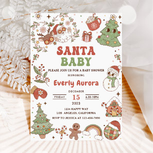 Cute Groovy Santa Christmas Baby Shower Invitation