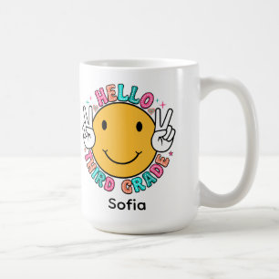 Cute Groovy Smiley Face Hello Third Grade Back To Coffee Mug