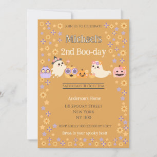 Cute Groovy Spooky Ghost Halloween Birthday Invitation