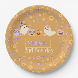 Cute Groovy Spooky Ghost Halloween Birthday Paper Plate