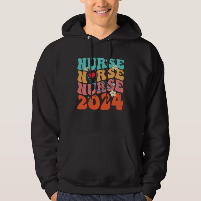 Cute Groovy Stethoscope Nurse Life Nursing Nurse W Hoodie (Front)