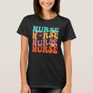 Cute Groovy Stethoscope Nurse Life Nursing Nurse W T-Shirt