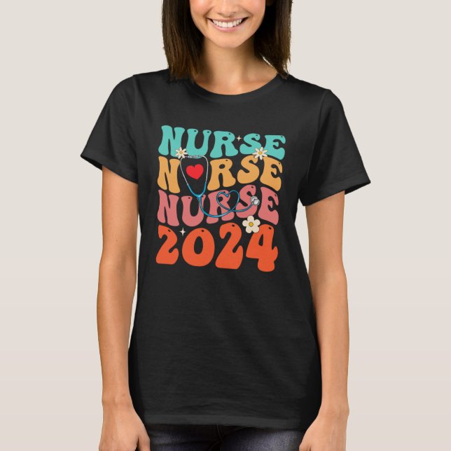 Cute Groovy Stethoscope Nurse Life Nursing Nurse W T-Shirt (Front)