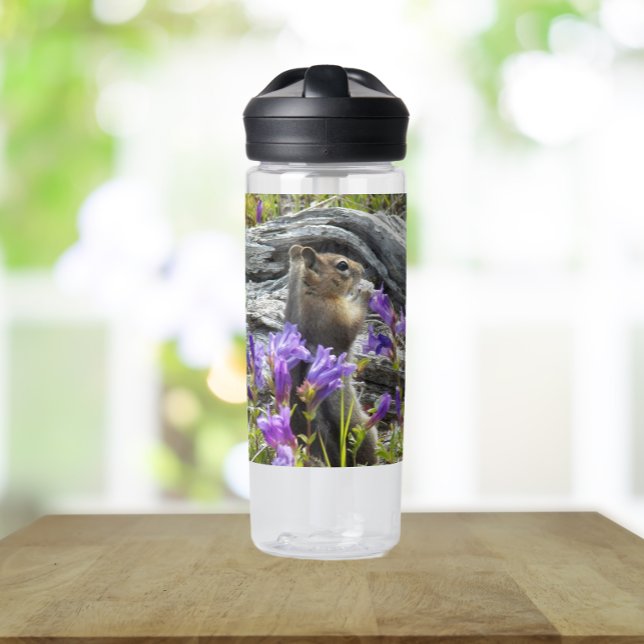 Cute Ground Squirrel and Wildflowers Nature Photo Water Bottle (In Situ Table)