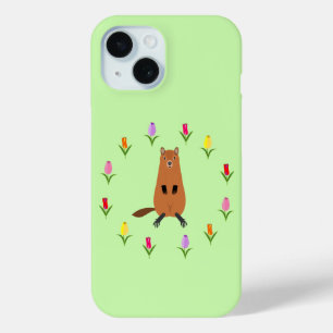 Cute Groundhog and Tulip Flowers iPhone 15 Case