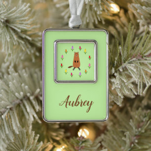 Cute Groundhog and Tulip Flowers Custom Name Silver Plated Framed Ornament