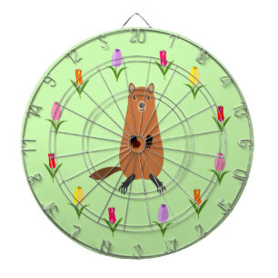 Cute Groundhog and Tulip Flowers Dartboard
