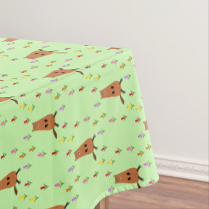 Cute Groundhog and Tulip Flowers Patterned Tablecloth