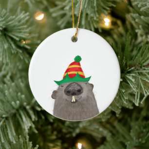 Cute groundhog ceramic Christmas tree decoration