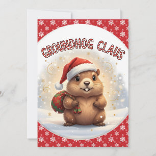 Cute Groundhog Claus Funny Groundhog Christmas Holiday Card