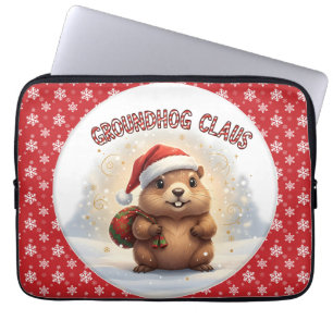 Cute Groundhog Claus Funny Groundhog Christmas Laptop Sleeve