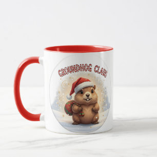 Cute Groundhog Claus Funny Groundhog Christmas Mug