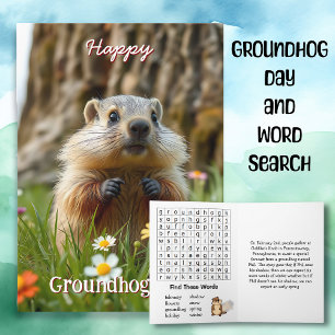 Cute Groundhog Day & Word Search Card