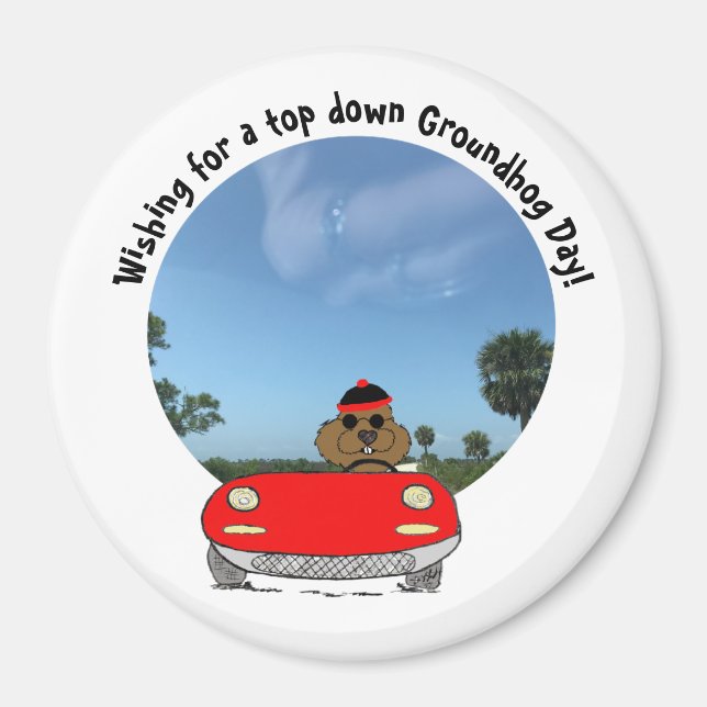 Cute Groundhog in Red Convertible Magnet (Front)