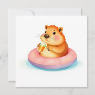 cute Groundhog on Pool Float Drinking Lover Girls Card