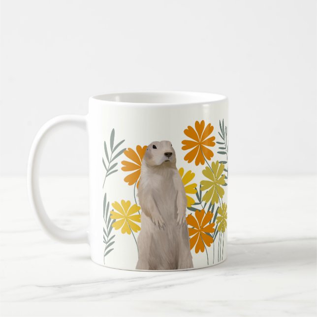 Cute Groundhog With Cheerful Flowers Coffee Mug (Left)