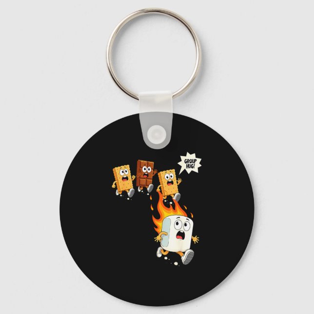 Cute group hug marshmallow campfire smores camping key ring (Front)