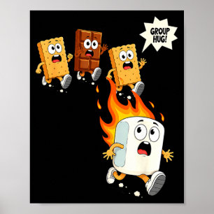 Cute group hug marshmallow campfire smores camping poster