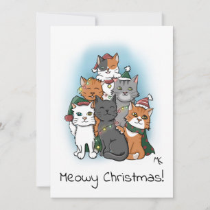 Cute Group Picture of Cartoon Cats Holiday Card