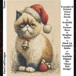 Cute Grumpy Christmas Cat EB1R Decoupage Tissue Paper