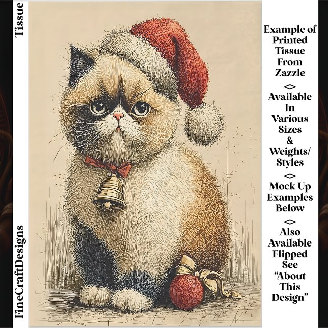 Cute Grumpy Christmas Cat EB1R Decoupage Tissue Paper (Creator Uploaded)