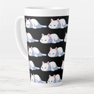 Cute Grumpy White Cat Pattern Latte Mug