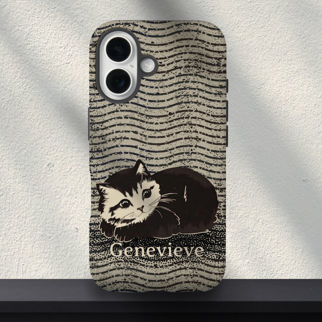 Cute Grunge Black White Cat Custom Name  Case-Mate iPhone Case (Creator Uploaded)