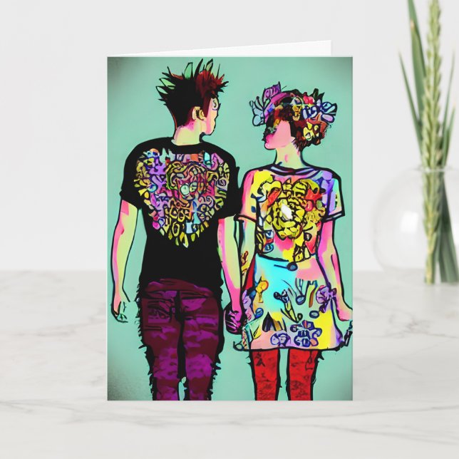 Cute Grunge Punk Rock Couple Happy Anniversary Card (Front)