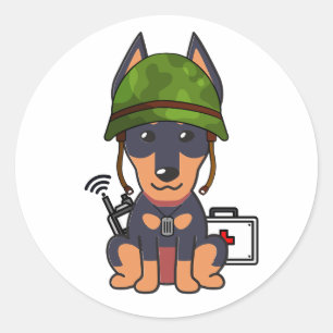 Cute Guard Dog Wearing army helmet Classic Round Sticker