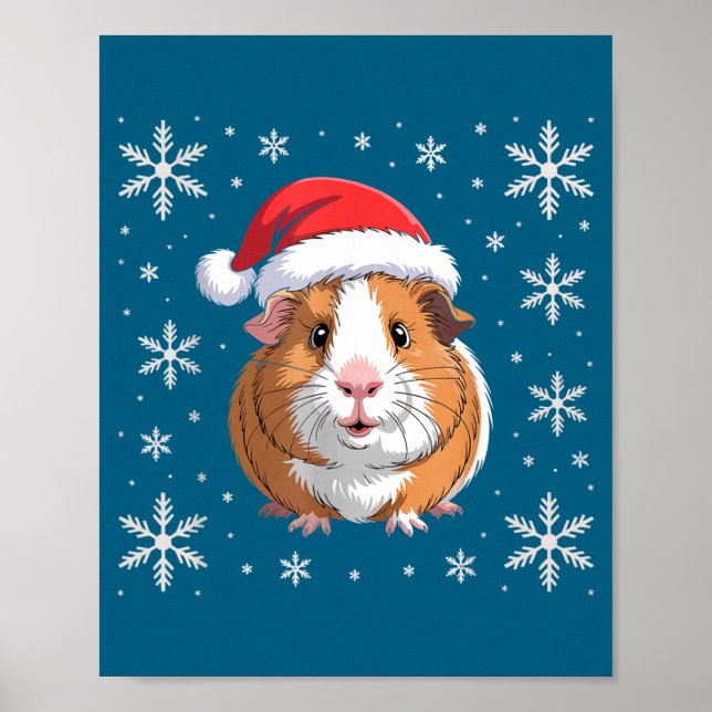 Cute Guinea G Wearing Santa Hat Christmas  Poster (Front)