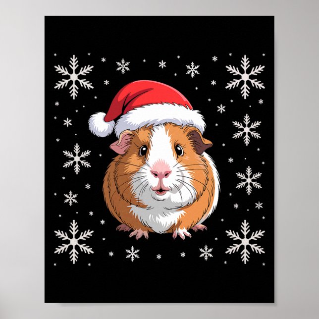 Cute Guinea G Wearing Santa Hat Christmas Premium  Poster (Front)