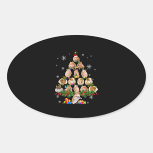 Cute Guinea Hamster Pigs Christmas Tree Pet Lover Oval Sticker