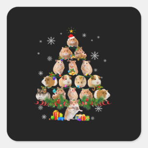 Cute Guinea Hamster Pigs Christmas Tree Pet Lover Square Sticker