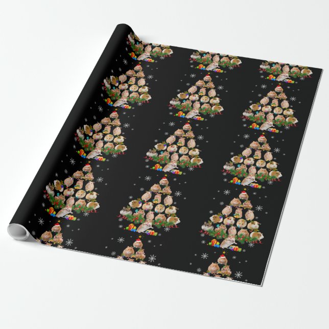 Cute Guinea Hamster Pigs Christmas Tree Pet Lover Wrapping Paper (Unrolled)