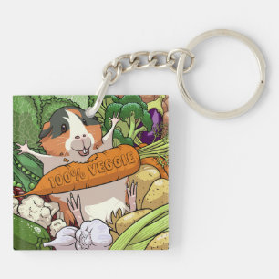 Cute Guinea Pig 100% Veggie Carrot Cartoon Key Ring