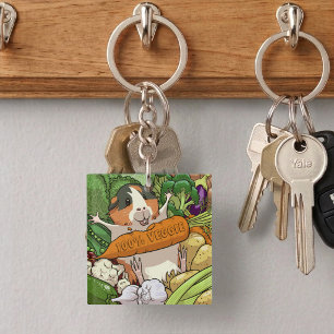 Cute Guinea Pig 100% Veggie Carrot Cartoon Key Ring