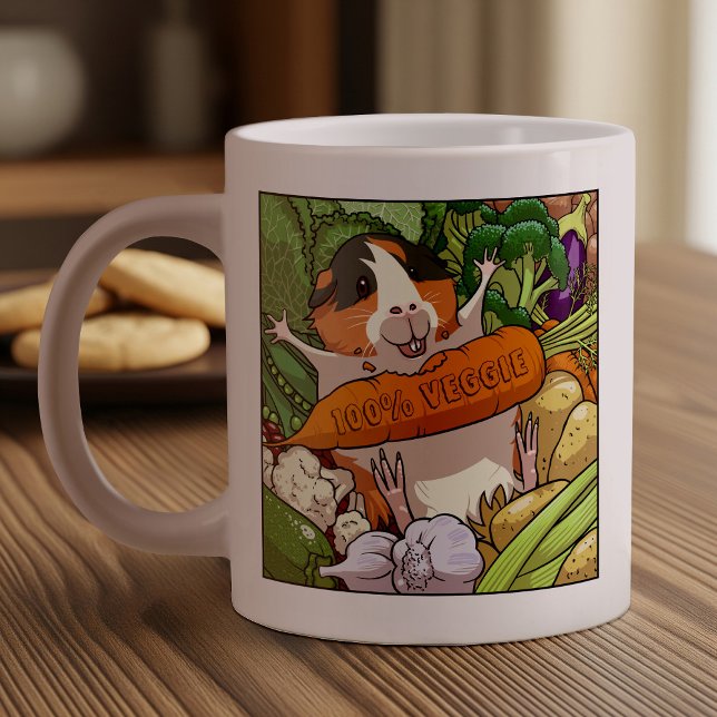 Cute Guinea Pig 100% Veggie Carrot Cartoon Large Coffee Mug (Creator Uploaded)