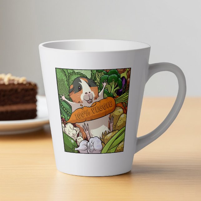 Cute Guinea Pig 100% Veggie Carrot Cartoon Latte Mug (Creator Uploaded)