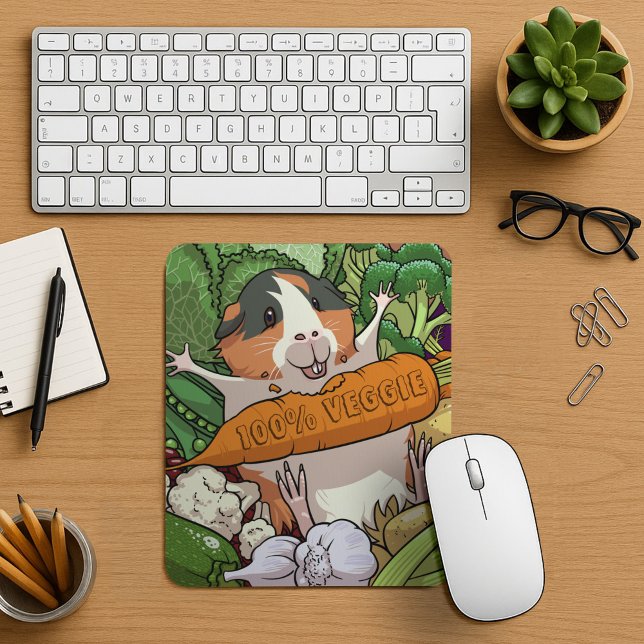 Cute Guinea Pig 100% Veggie Carrot Cartoon Mouse Pad (Creator Uploaded)