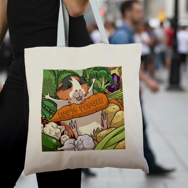 Cute Guinea Pig 100% Veggie Carrot Cartoon Tote Bag (Creator Uploaded)