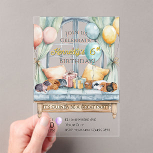 Cute Guinea Pig Acrylic Birthday Party Invitation