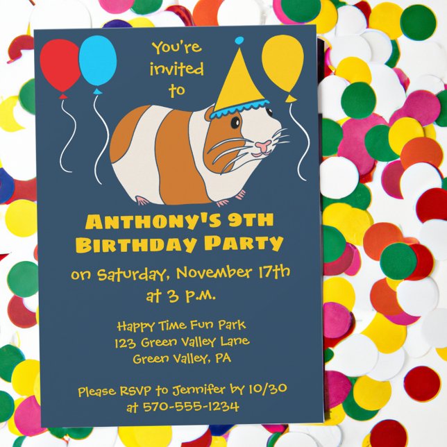 Cute Guinea Pig and Balloons Birthday Party Invitation (Creator Uploaded)