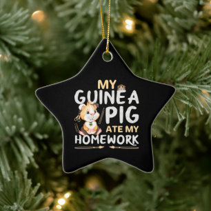 Cute Guinea Pig Ate My Homework Ceramic Ornament